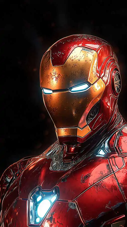 Iron Man classic armor portrait wallpaper 4k with details and glowing elements against black background in Ultra HD resolution for mobile phone and iphone