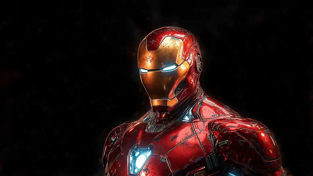 Iron Man classic armor portrait wallpaper 4k with details and glowing elements against black background in Ultra HD resolution for desktop and mobile