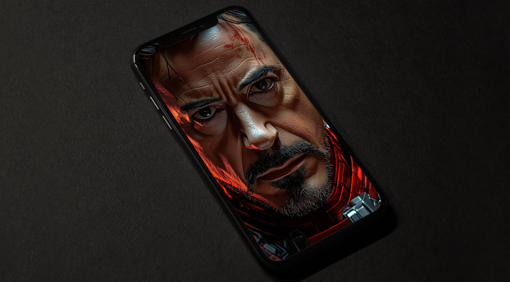 Tony Stark dans son fond d'écran 4K d'armure d'Iron Man, porté au combat avec un réacteur à arc lumineux, sur fond de feu, disponible en Ultra HD pour téléphone mobile et iPhone