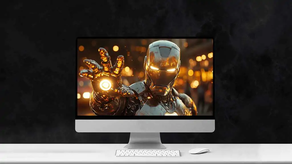 Iron Man silver armor close-up wallpaper 4K with glowing repulsor and cinematic lighting, Ultra HD resolution portrait background for desktop