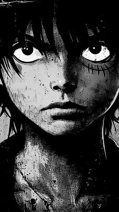 Black and white Monkey D. Luffy One Piece wallpaper 4k dramatic close-up portrait with straw hat monochrome background Ultra HD Free for Pc & mobile phone and iphone