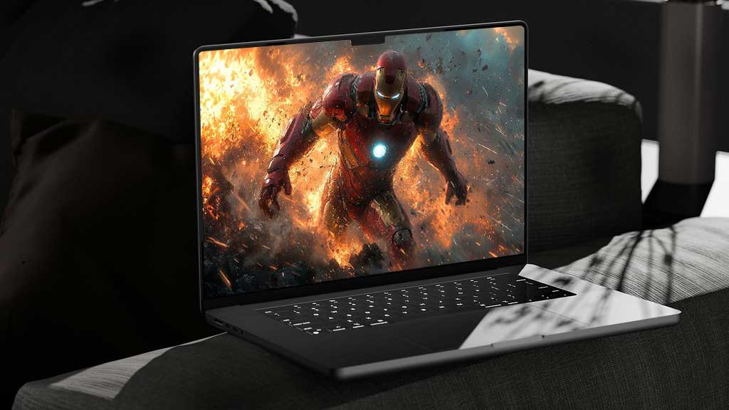 Iron Man marchant à travers un fond d'écran d'explosion 4K avec des effets de feu et des débris spectaculaires, arrière-plan d'action Ultra HD pour ordinateur portable