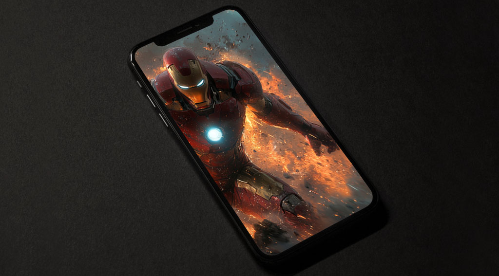 Iron Man marchant à travers un fond d'écran d'explosion 4K avec des effets de feu et des débris spectaculaires, arrière-plan d'action Ultra HD pour téléphone portable et iPhone