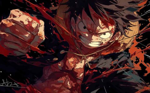 Fond d'écran d'action 4K de Monkey D. Luffy One Piece, scène de bataille intense et expression déterminée, arrière-plan Ultra HD gratuit pour ordinateur et téléphone portable