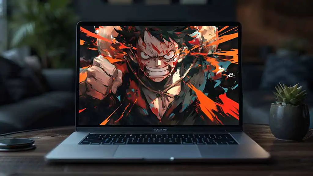 Fond d'écran 4K de Monkey D. Luffy One Piece en plein combat intense, montrant un sourire féroce et des effets d'énergie explosifs en arrière-plan Ultra HD, gratuit pour PC et téléphone portable