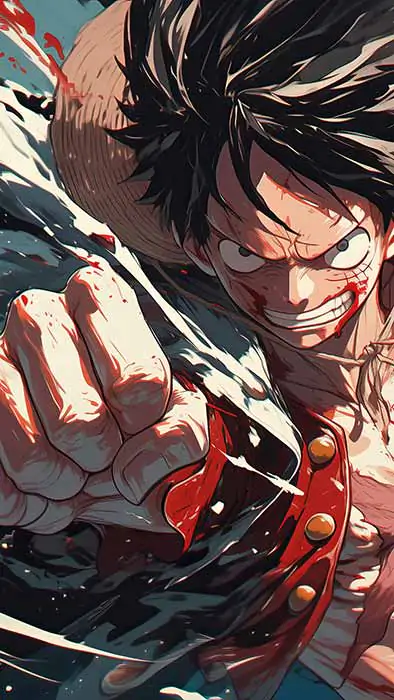 Fond d'écran d'action Monkey D. Luffy en 4K | Magnifique arrière-plan One Piece en Ultra HD pour ordinateurs et mobiles. Téléchargement gratuit en format JPG haute qualité.