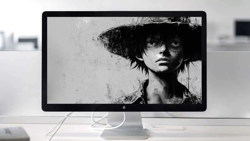 Monkey D. Luffy portrait artistique en noir et blanc fond d'écran 4K de l'anime One Piece avec gros plan et chapeau de paille en Ultra HD fond d'écran gratuit pour pc & téléphone portable