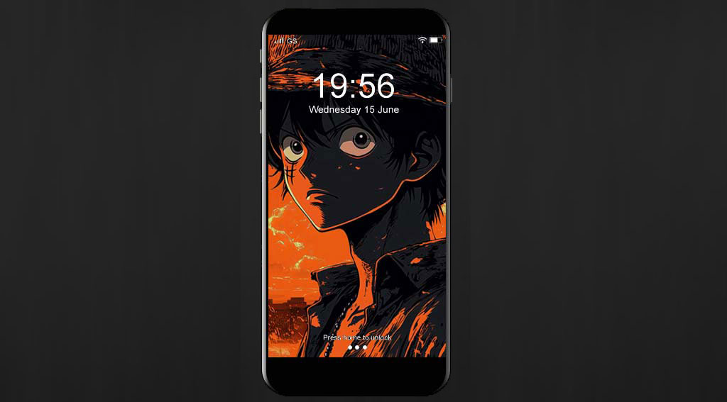 Fond d'écran One Piece Monkey D. Luffy 4k avec un coucher de soleil spectaculaire sur un ciel orange en qualité Ultra HD à télécharger gratuitement pour PC et téléphone portable