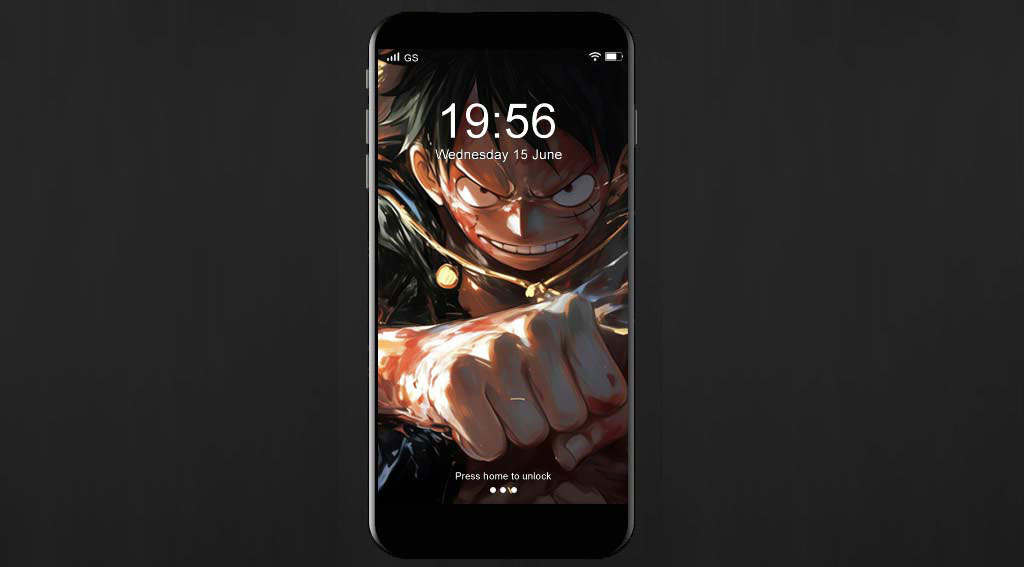 Monkey D. Luffy donnant un coup de poing dans une pose d'action dramatique, fond d'écran 4K Ultra HD. One Piece anime design avec des effets d'énergie ardente. Téléchargement gratuit