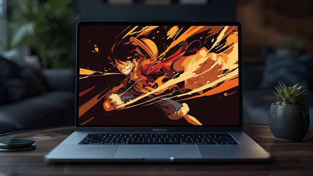 Monkey D. Luffy dans une pose d'action vibrante avec des traînées d'énergie orange, fond d'écran dynamique One Piece 4K fond d'écran Ultra HD gratuit pour pc & Mobile phone