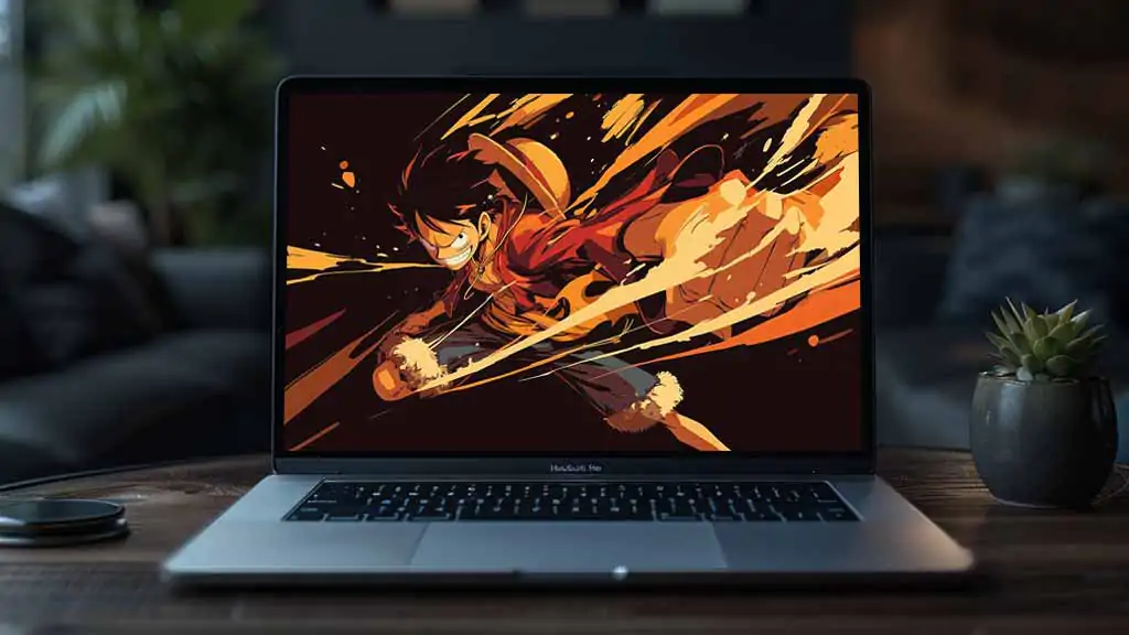 Monkey D. Luffy dans une pose d'action vibrante avec des traînées d'énergie orange, fond d'écran dynamique One Piece 4K fond d'écran Ultra HD gratuit pour pc & Mobile phone