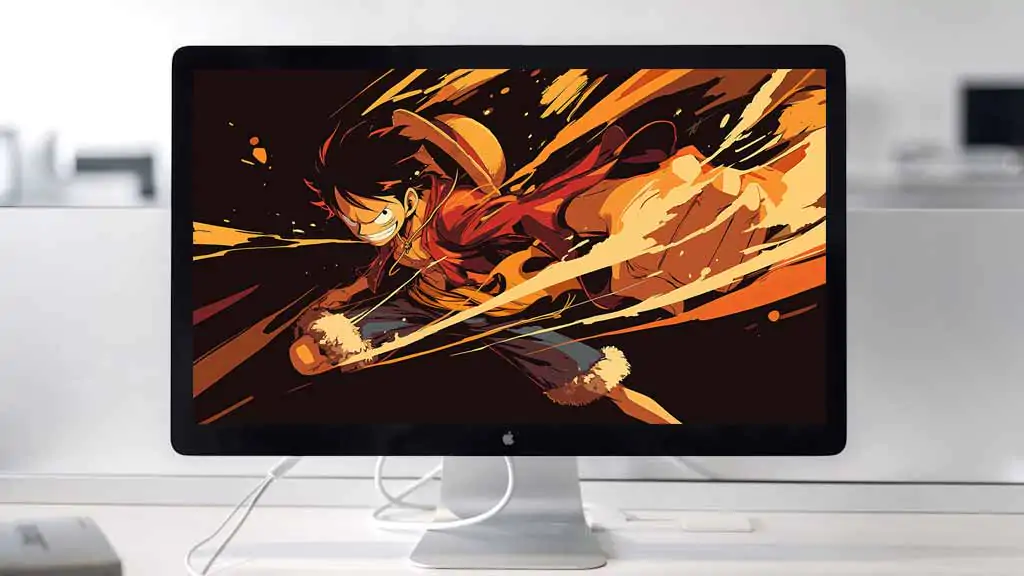 Monkey D. Luffy dans une pose d'action vibrante avec des traînées d'énergie orange, fond d'écran dynamique One Piece 4K fond d'écran Ultra HD gratuit pour pc & Mobile phone