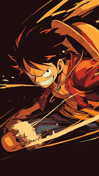 Monkey D. Luffy dans une pose d'action vibrante avec des traînées d'énergie orange, fond d'écran dynamique One Piece 4K fond d'écran Ultra HD gratuit pour pc & Mobile phone