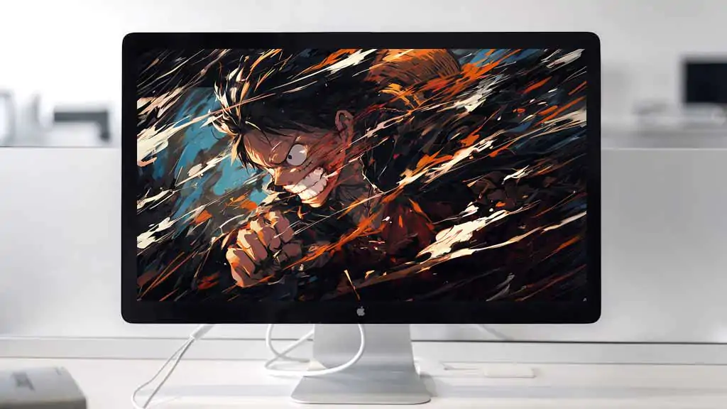 Fond d'écran 4K de scène de combat intense de Monkey D. Luffy de l'anime One Piece avec effets d'éclaboussures, arrière-plan Ultra HD gratuit pour PC et téléphone mobile iPhone