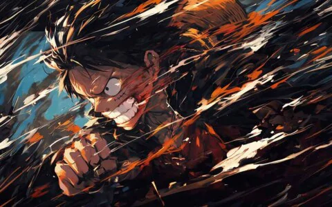 Monkey D. Luffy intense battle scene wallpaper 4K from One Piece anime with splash effects Ultra HD background free for pc & mobile phone iphone