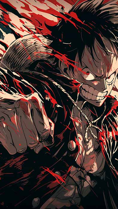 Fond d'écran 4K de Monkey D. Luffy en combat sombre Gear de l'anime One Piece en haute définition, téléchargement gratuit pour téléphone et ordinateur
