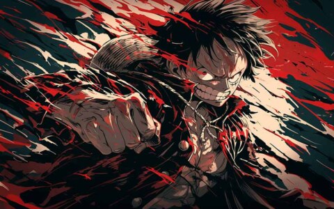 Fond d'écran 4K de Monkey D. Luffy en combat sombre Gear de l'anime One Piece en haute définition, téléchargement gratuit pour téléphone et ordinateur
