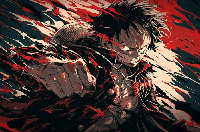 Fond d'écran 4K de Monkey D. Luffy en combat sombre Gear de l'anime One Piece en haute définition, téléchargement gratuit pour téléphone et ordinateur