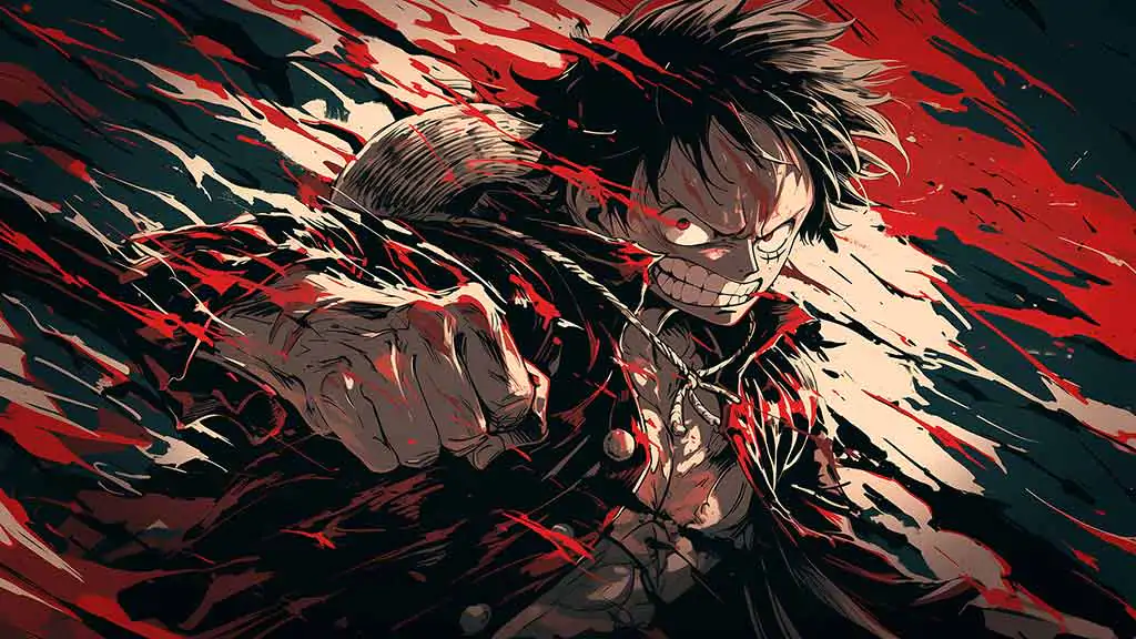 Fond d'écran 4K de Monkey D. Luffy en combat sombre Gear de l'anime One Piece en haute définition, téléchargement gratuit pour téléphone et ordinateur