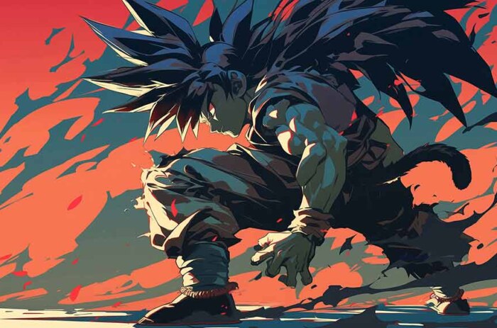 Dragon Ball Goku en position de combat Fond d'écran 4K - Combat épique en ultra HD, fond d'écran gratuit à télécharger pour PC, téléphone portable et iPhone