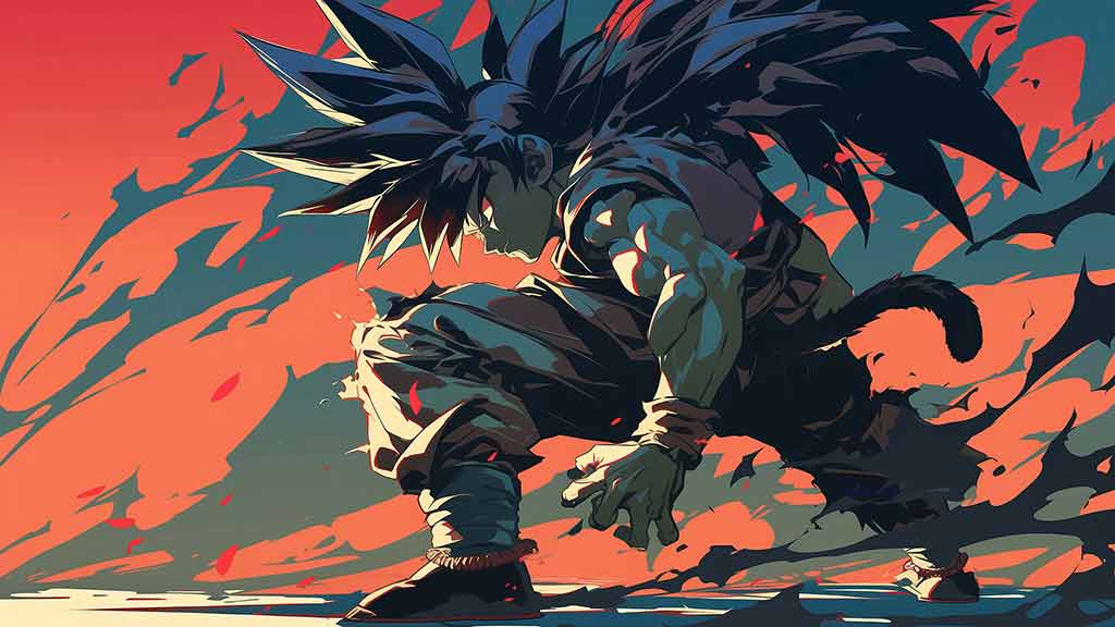 Dragon Ball Goku en position de combat Fond d'écran 4K - Combat épique en ultra HD, fond d'écran gratuit à télécharger pour PC, téléphone portable et iPhone