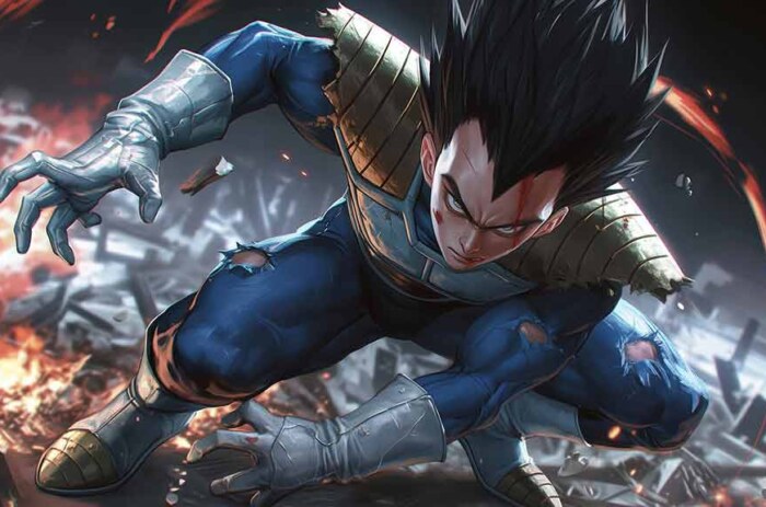Dragon Ball Vegeta pose de combat fond d'écran 4K - Combat épique ultra HD, arrière-plan gratuit à télécharger pour PC, téléphone portable et iPhone