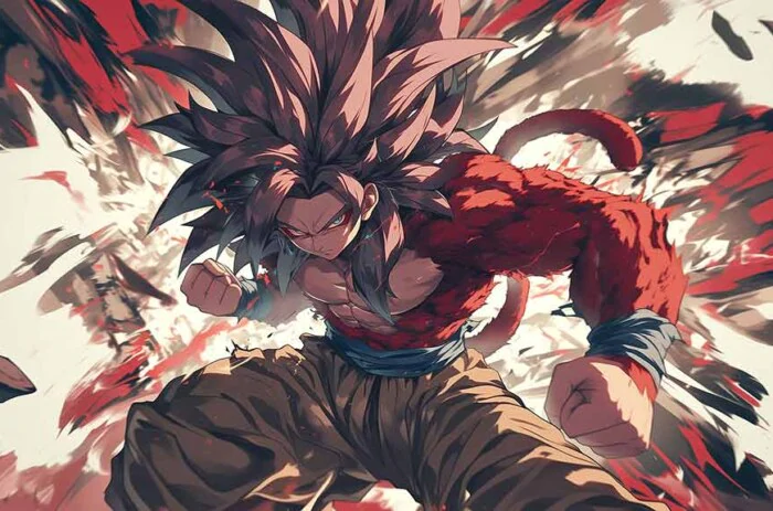 Dragon Ball Goku Super Saiyan 4 transformation SSJ4 wallpaper 4k dramatic red ultra HD background free for Pc & mobile phone