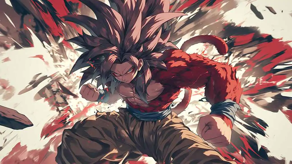 Dragon Ball Goku Super Saiyan 4 transformation SSJ4 wallpaper 4k dramatic red ultra HD background free for Pc & mobile phone