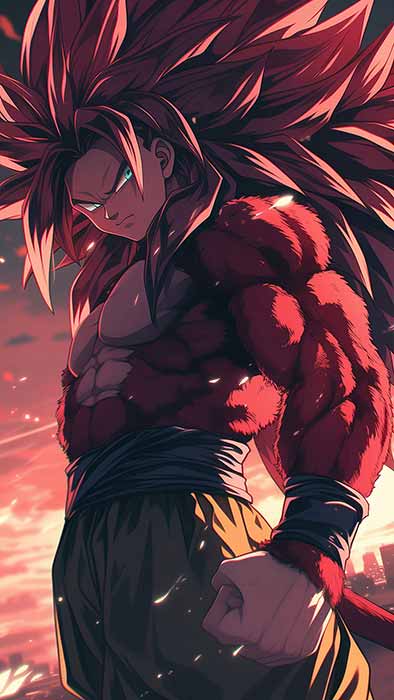Fond d'écran Dragon Ball Goku Super Saiyan 4 transformation 4k dramatique rouge ultra HD gratuit pour PC et téléphone portable