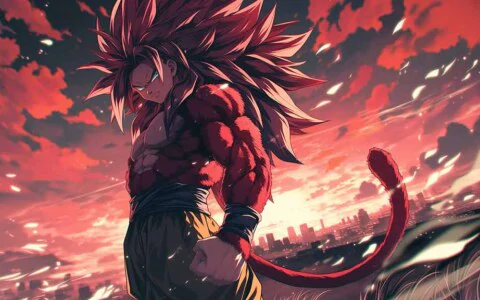 Dragon Ball Goku Super Saiyan 4 transformation wallpaper 4k dramatic red ultra HD background free for Pc & mobile phone