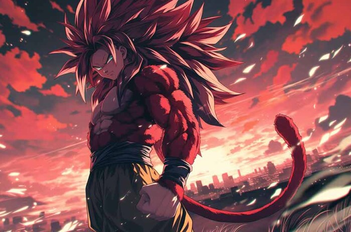 Fond d'écran Dragon Ball Goku Super Saiyan 4 transformation 4k dramatique rouge ultra HD gratuit pour PC et téléphone portable