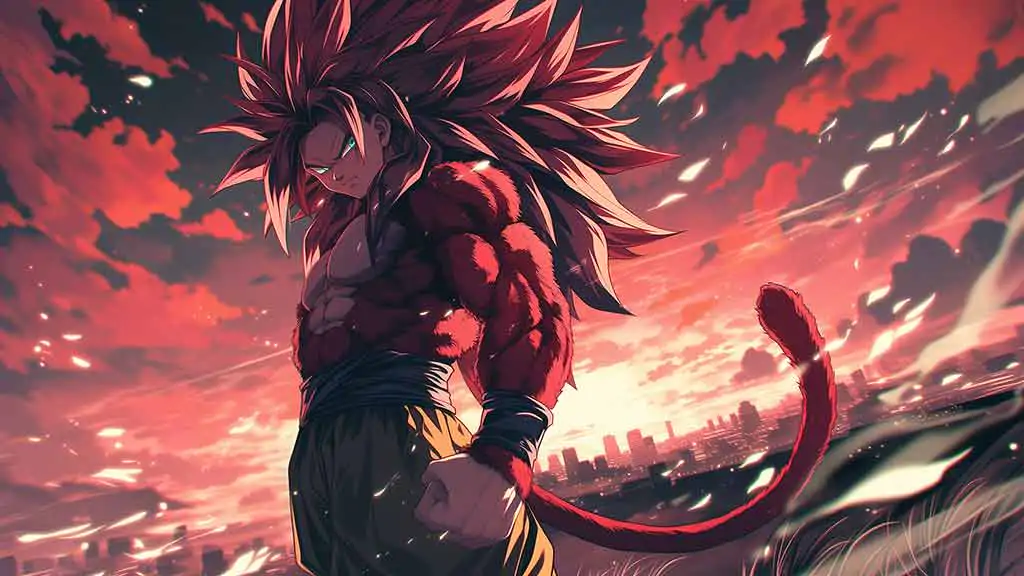 Dragon Ball Goku Super Saiyan 4 transformation wallpaper 4k dramatic red ultra HD background free for Pc & mobile phone