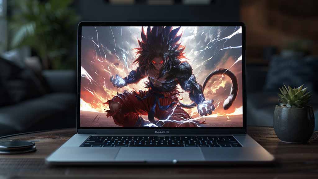 Fond d'écran Dragon Ball Super Saiyan 4 Goku 4k avec effets d'éclairs, ciel orageux, et puissante aura énergétique Fond d'écran Ultra HD gratuit pour pc & mobile