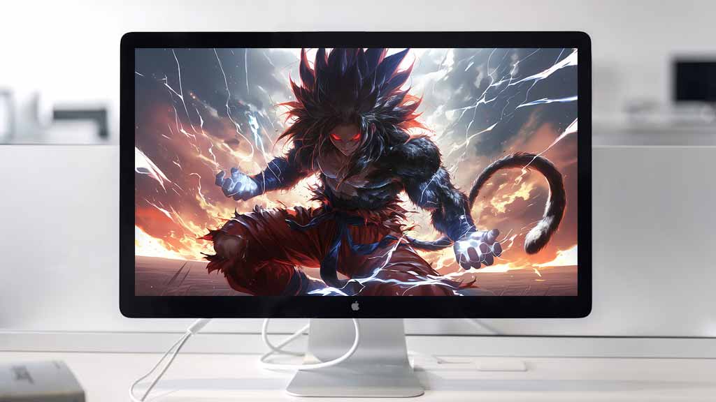 Fond d'écran Dragon Ball Super Saiyan 4 Goku 4k avec effets d'éclairs, ciel orageux, et puissante aura énergétique Fond d'écran Ultra HD gratuit pour pc & mobile