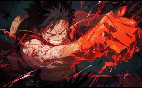 One Piece Luffy artwork wallpaper featuring dramatic sky battle scene, painterly style 4K resolution with straw hat free download