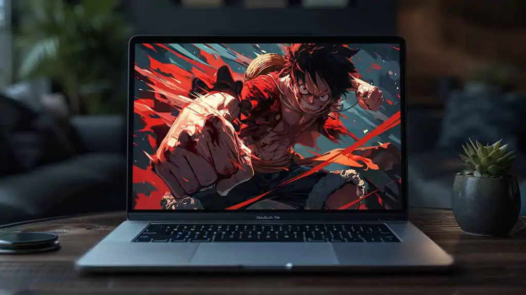 Fond d'écran 4K de Monkey D. Luffy en combat intense, pose dynamique de l'anime One Piece, arrière-plan HD gratuit à télécharger pour PC et téléphone portable