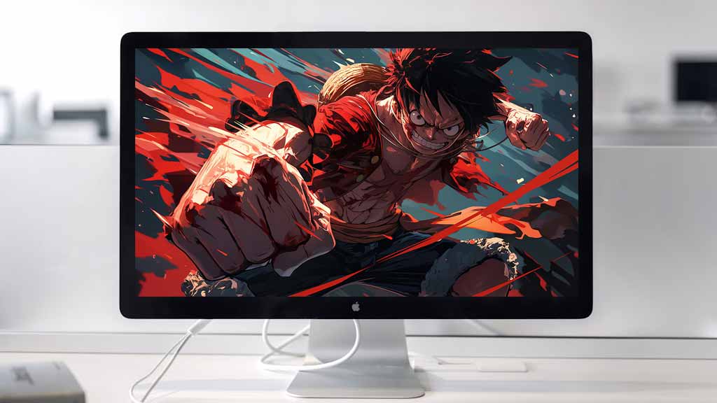 Fond d'écran 4K de Monkey D. Luffy en combat intense, pose dynamique de l'anime One Piece, arrière-plan HD gratuit à télécharger pour PC et téléphone portable