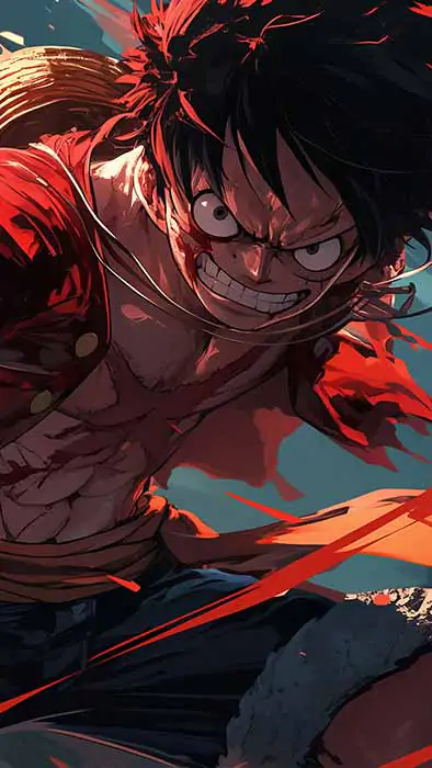 Fond d'écran 4K de Monkey D. Luffy en combat intense, pose dynamique de l'anime One Piece, arrière-plan HD gratuit à télécharger pour PC et téléphone portable