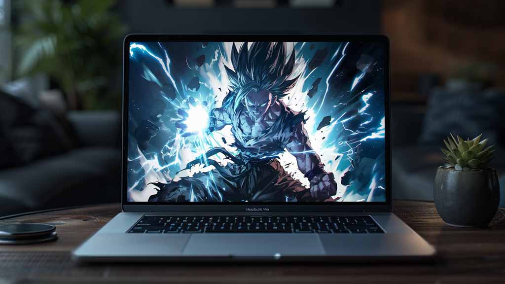 Fond d'écran Dragon Ball Goku exécutant la vague Kamehameha 4k avec une explosion d'énergie bleue intense Fond d'écran gratuit pour PC et téléphone portable