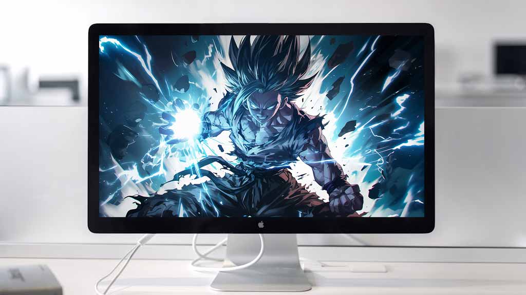 Fond d'écran Dragon Ball Goku exécutant la vague Kamehameha 4k avec une explosion d'énergie bleue intense Fond d'écran gratuit pour PC et téléphone portable