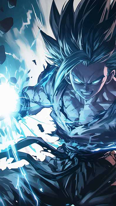 Fond d'écran Dragon Ball Goku exécutant la vague Kamehameha 4k avec une explosion d'énergie bleue intense Fond d'écran gratuit pour PC et téléphone portable