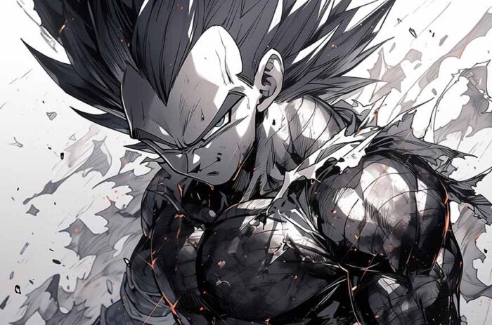 Fond d'écran Dragon Ball ultra HD, Vegeta en noir et blanc en 4K, téléchargement gratuit pour PC, téléphone portable et iPhone