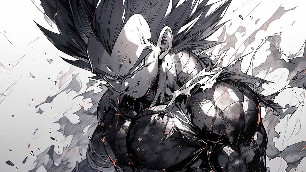 Fond d'écran Dragon Ball ultra HD, Vegeta en noir et blanc en 4K, téléchargement gratuit pour PC, téléphone portable et iPhone