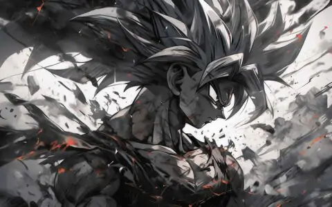 Artistic black and white Dragon Ball wallpaper 4k featuring Goku with dynamic hair movement and dramatic lighting effects Ultra HD background free for Pc & Mobile