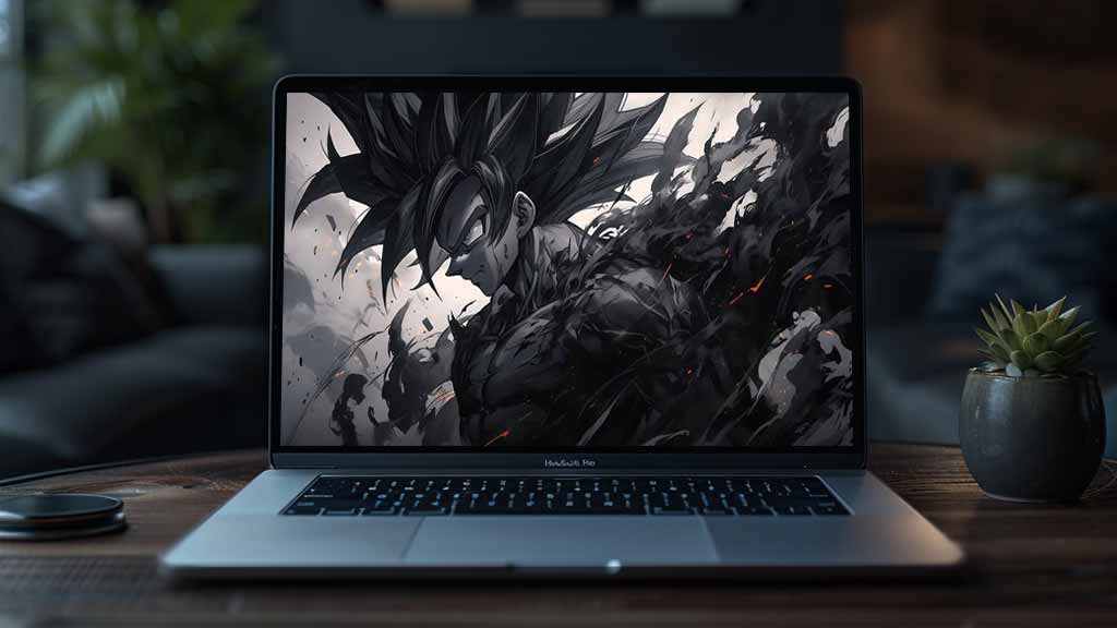 Fond d'écran Dragon Ball Goku Black 4K avec effets de fumée sombre et expression maléfique en monochrome, arrière-plan Ultra HD gratuit pour PC et mobile