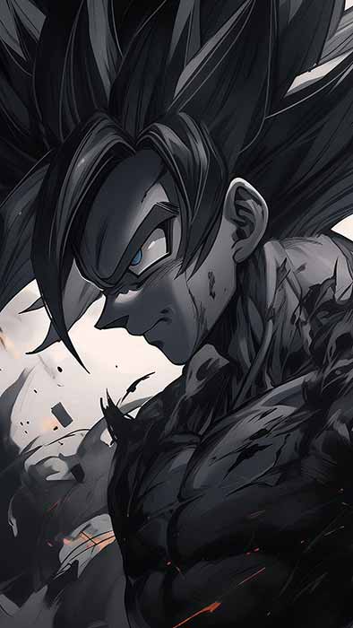 Fond d'écran Dragon Ball Goku Black 4K avec effets de fumée sombre et expression maléfique en monochrome, arrière-plan Ultra HD gratuit pour PC et mobile