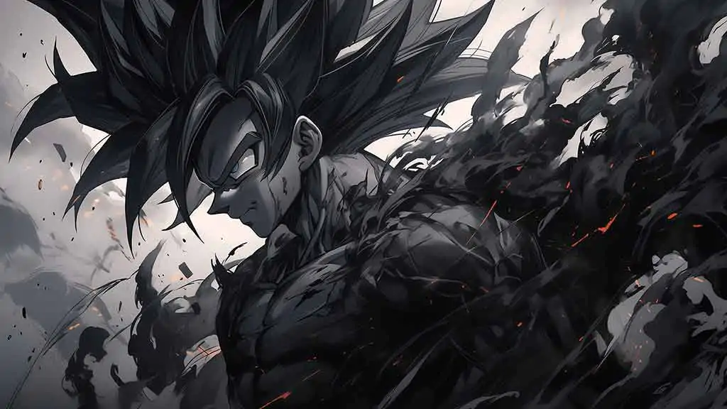 Dragon Ball Goku Black wallpaper 4K dark smoky effects and evil expression in monochromatic Ultra HD Background free for Pc & Mobile