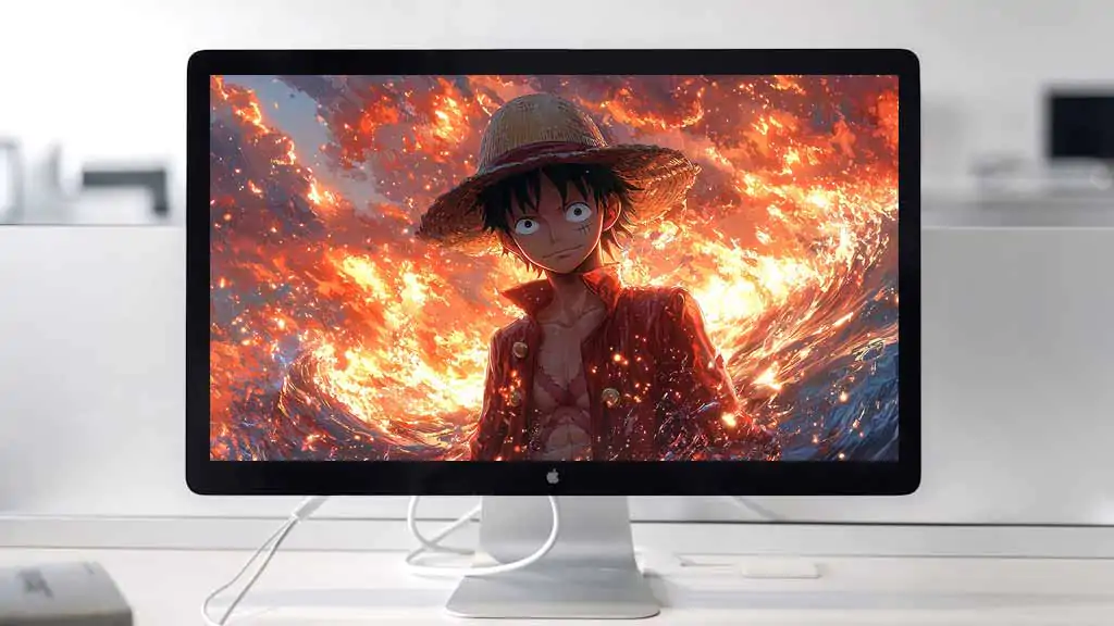 Fond d'écran Epic Monkey D Luffy One Piece 4K entouré de flammes dynamiques, téléchargement gratuit d'arrière-plan 4K Ultra HD pour PC et téléphone mobile