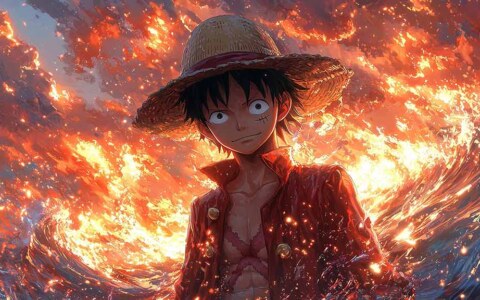 Fond d'écran Epic Monkey D Luffy One Piece 4K entouré de flammes dynamiques, téléchargement gratuit d'arrière-plan 4K Ultra HD pour PC et téléphone mobile