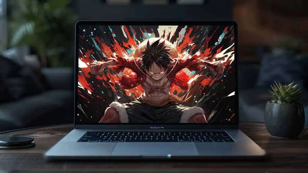 Fond d'écran 4k de Monkey D. Luffy à la puissance explosive avec arrière-plan dynamique rouge de l'anime One Piece HD à télécharger gratuitement pour PC et téléphone mobile iPhone